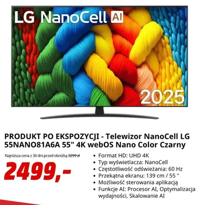 Telewizor NanoCell Lg 55NANO81A6A 55" 4K webOS Nano Color czarny promocja w Media Markt