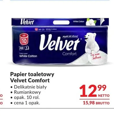 Papier toaletowy Velvet Comfort Delikatnie Biały 10-pak promocja w Makro
