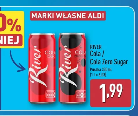 Napój gazowany River Cola Zero Sugar promocja w Aldi