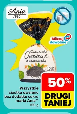 Ciastka owsiane bez dodatku cukru marki Ania promocja w Carrefour Market
