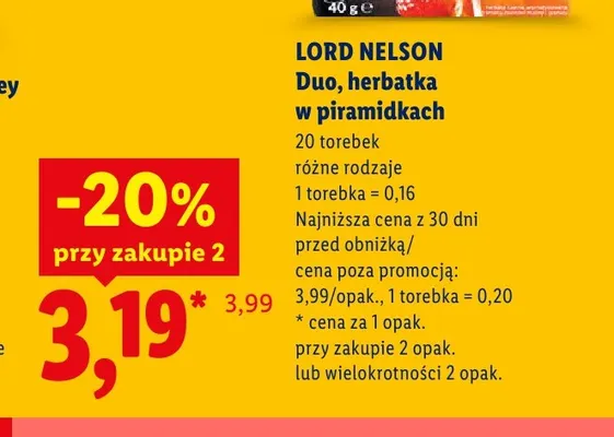 Herbatka w piramidkach Duo Lord Nelson promocja w Lidl