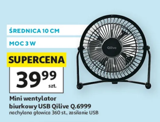 Mini wentylator biurkowy USB Qilive Q.6999 promocja w Auchan