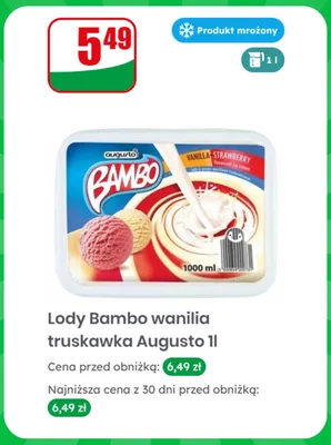 Lody Bambo wanilia truskawka Augusto promocja w Dino