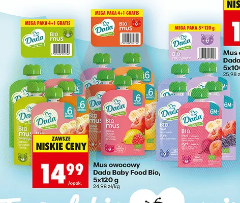 Mus owocowy Dada Baby Food Bio 5-pak 120 g promocja w Biedronka