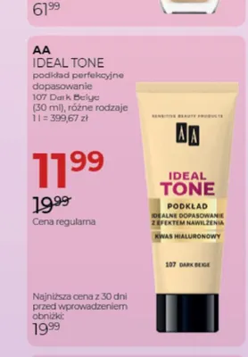 Podkład do twarzy AA Ideal Tone 107 Dark Beige promocja w Drogerie Jawa