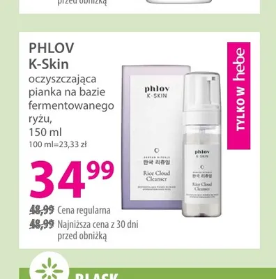 Oczyszczająca pianka na bazie fermentowanego ryżu K-Skin Phlov promocja w Hebe