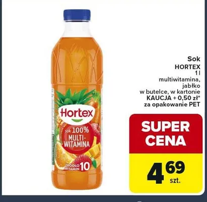 Sok multiwitamina, jabłko w butelce, w kartonie za opakowanie PET promocja w Globi