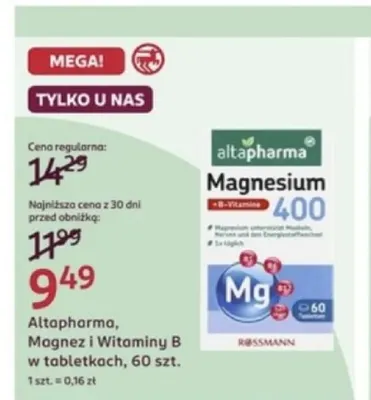 Magnez i witaminy B w tabletkach Altapharma promocja w Rossmann