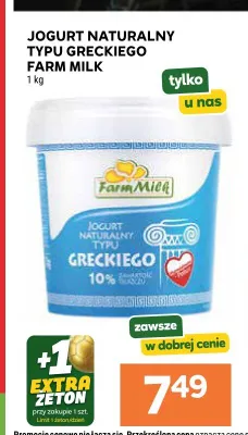 Jogurt naturalny typu greckiego Farm Milk promocja w Stokrotka