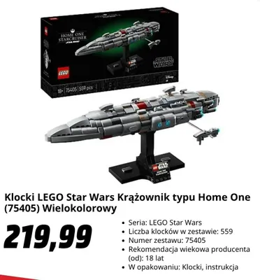 Klocki LEGO Star Wars Krążownik typu Home One 75405 Wielokolorowy promocja w Media Markt