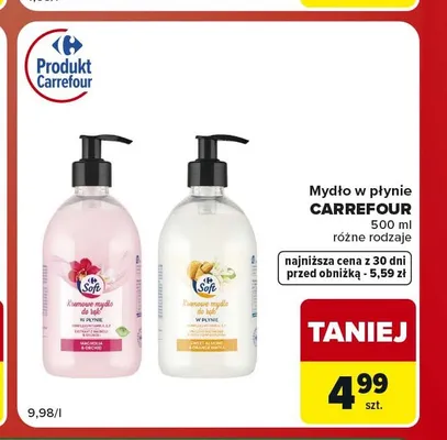 Mydło w płynie kremowe Carrefour Soft Sweet Almond & Orange Water promocja w Carrefour Market