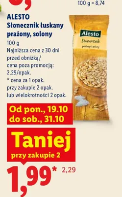 Słonecznik łuskany prażony solony Alesto promocja w Lidl