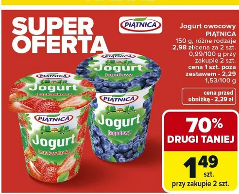 Jogurt owocowy PIĄTNICA 150g różne rodzaje promocja w Carrefour