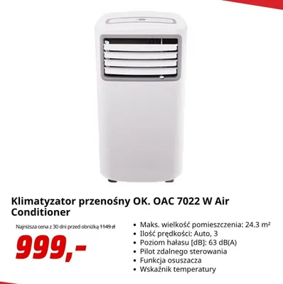 Klimatyzator przenośny OK. OAC 7022W Air Conditioner promocja w Media Markt