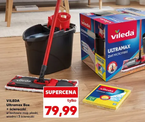 Zestaw mop płaski wiadro i 3 ściereczki Vileda Ultramax Box promocja w Kaufland