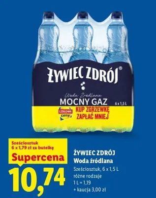 Woda źródlana Żywiec Zdrój Mocny Gaz 6-pak promocja w Lidl
