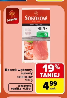 Boczek wędzony surowy Sokołów promocja w Carrefour Market