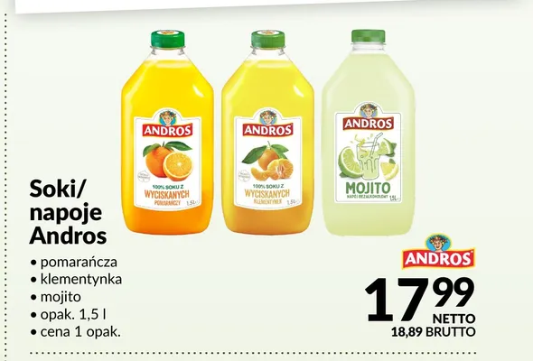 Sok z pomarańczy Andros promocja w Makro
