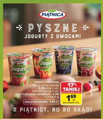 Jogurt owocowy Piątnica jagodowy promocja w Carrefour Market