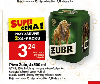 Piwo Żubr 4-pak 500 ml promocja w Twój Market