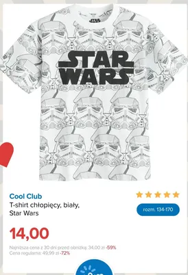 T-shirt chłopięcy biały Star Wars Cool Club promocja w Smyk
