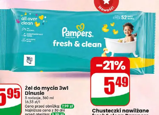 Chusteczki nawilżane Pampers Fresh & Clean promocja w Dino