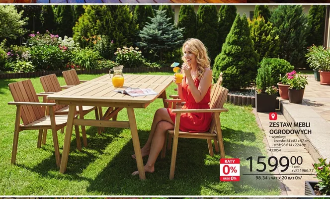 Zestaw mebli ogrodowych krzesło 61x82x57cm stół 98x14x224cm promocja w Selgros