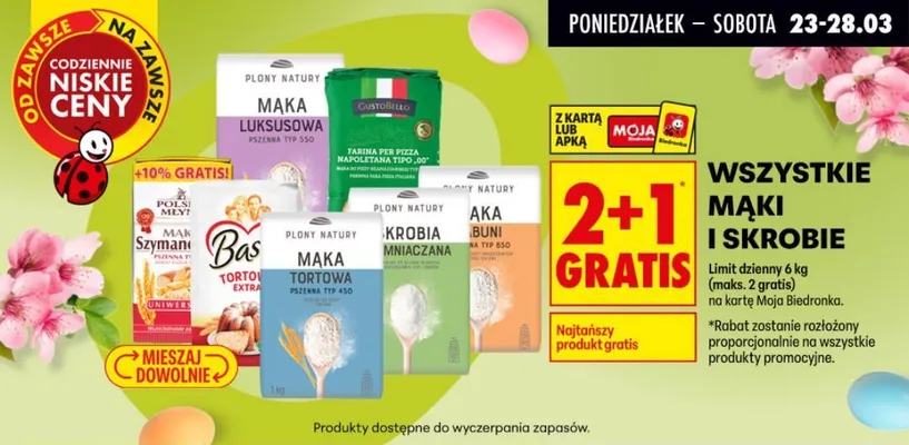 Wszystkie mąki i skrobie 2+1 GRATIS promocja w Biedronka