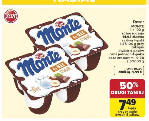 Deser Zott Monte 4-pak 100g promocja w Carrefour Market