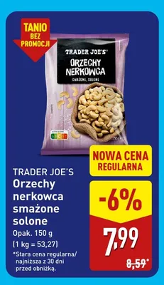 Orzechy nerkowca smażone solone Trader Joe's promocja w Aldi