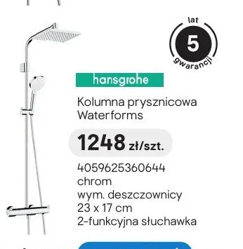 Kolumna prysznicowa hansgrohe Waterforms chrom promocja w Castorama
