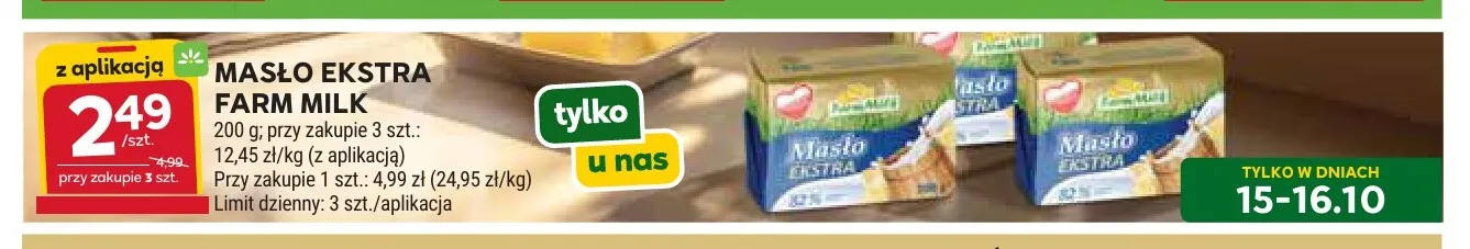 Masło ekstra Farm Milk promocja w Stokrotka