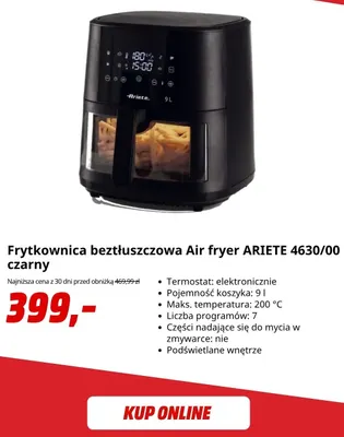 Frytkownica beztłuszczowa Ariete 4630/00 czarny promocja w Media Markt