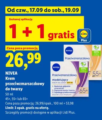 Krem przeciwzmarszczkowy do twarzy 65+ Nivea promocja w Lidl