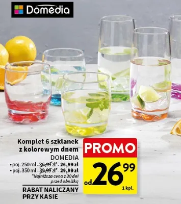 Komplet 6 szklanek z kolorowym dnem promocja w Intermarche