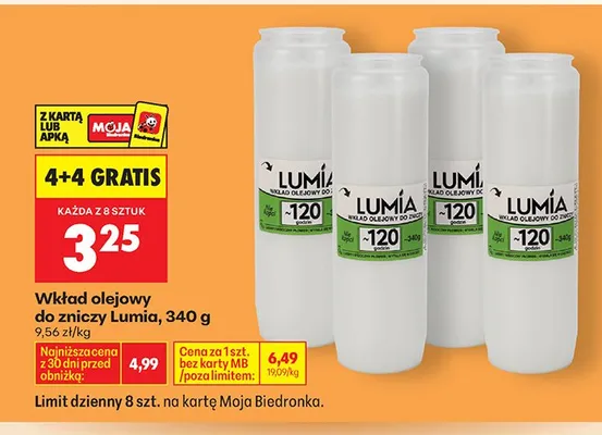 Wkład olejowy do zniczy 4+4 GRATIS promocja w Biedronka