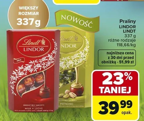 Praliny Lindor różne rodzaje promocja w Carrefour Market