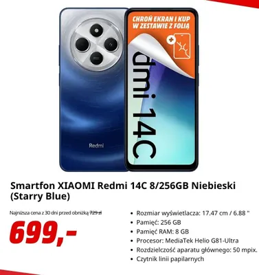 Smartfon Xiaomi Redmi 14C 8/256GB Niebieski Starry Blue promocja w Media Markt