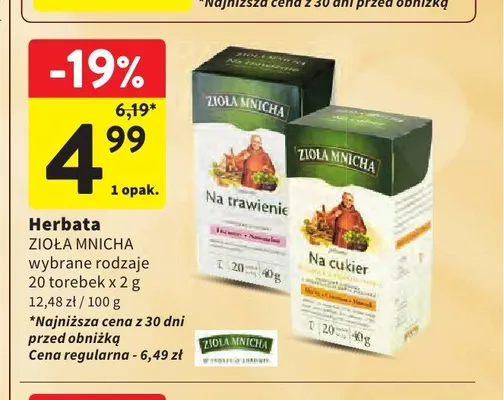 Herbata ekspresowa Zioła Mnicha Na cukier promocja w Intermarche