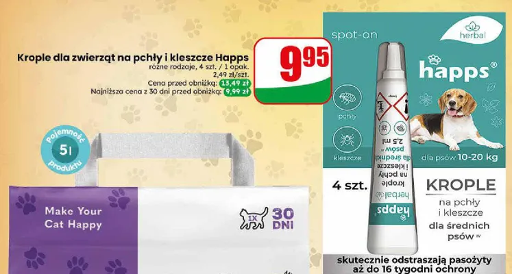 Krople dla zwierząt na pchły i kleszcze Happs promocja w Dino
