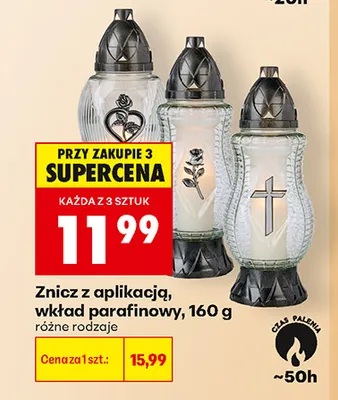 Znicz z aplikacją wkład parafinowy promocja w Biedronka