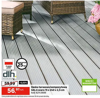 Deska tarasowa kompozytowa GALA szara 15x240x2,5cm promocja w Leroy Merlin