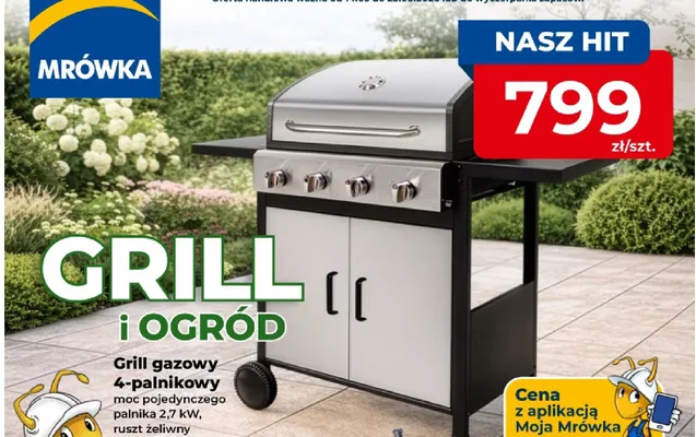 Grill gazowy 4-palnikowy moc pojedynczego palnika 2,7kW ruszt żeliwny promocja w PSB Mrówka
