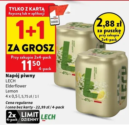 Napój piwny Lech Elderflower Lemon 4-pak promocja w Intermarche