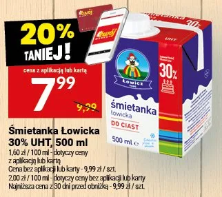 Śmietanka Łowicka 30% UHT promocja w Twój Market