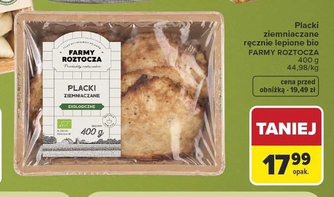 Placki ziemniaczane ręcznie lepione bio Farmy Roztocza promocja w Carrefour