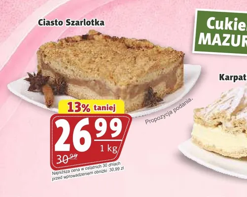 Ciasto Szarlotka Cukiernia Mazurska promocja w Prim Market