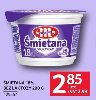 Śmietana 18% bez laktozy Mlekovita promocja w Selgros