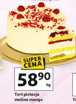 Tort pistacja malina mango promocja w Auchan