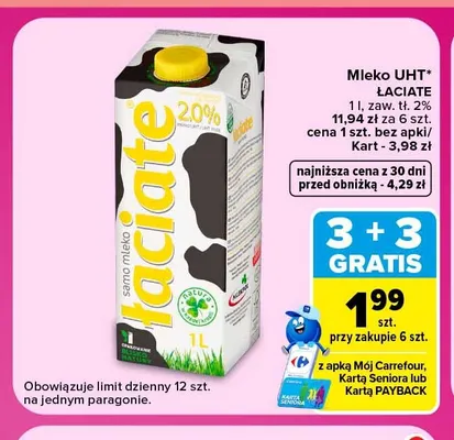 Mleko UHT Łaciate 2% promocja w Carrefour